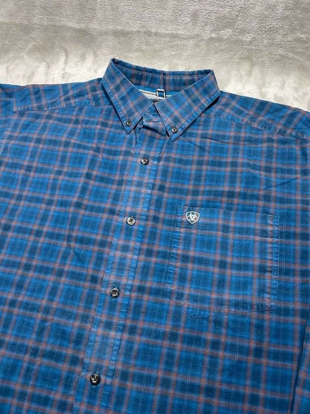 Ariat Pro Series Button Down Shirt Men Large Blue Brown Plaid Long Sleeve